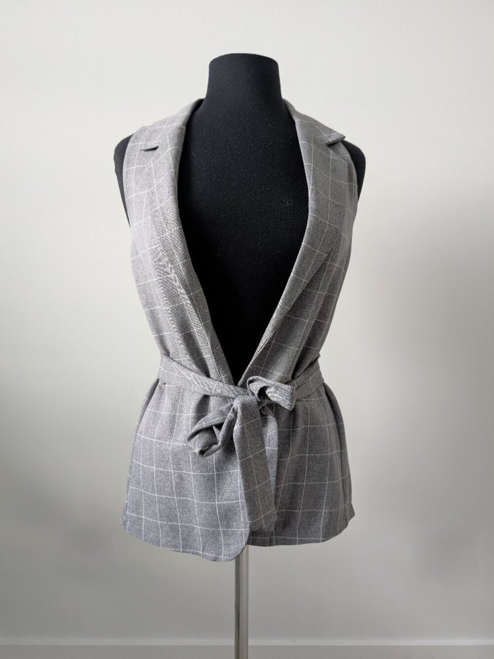 PRIMARK Windowpane Check Tie-Waist Vest | Size 4